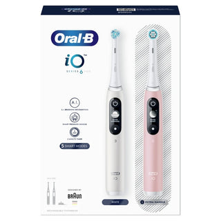ORAL-B iO6 Series White & Pink Duo Ηλεκτρικές Οδοντόβουρτσες σε Λευκό και Ροζ Χρώμα 2τμχ