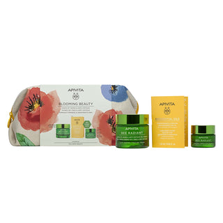 APIVITA Blooming Beauty Promo Pack Bee Radiant Κρέμα για Σημάδια Γήρανσης & Ξεκούραστη Όψη Ελαφριάς Υφής, 50ml & Δώρο Bee Radiant Gel-Balm Νύχτας για Λείανση & Αναζωογόνηση, 15ml & Beessential Oil Έλαιο Προσώπου Ημέρας, 1,6ml & Νεσεσέρ, 1σετ