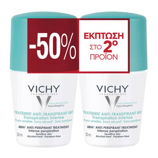 VICHY Deodorant 48h Intensive Anti-perspirant Roll-On Duo Promo με -50% στο 2ο προϊόν, 2x50ml