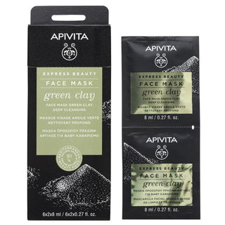 APIVITA Express Beauty Μάσκα Προσώπου για Βαθύ Καθαρισμό με Πράσινη Άργιλο 2x8ml
